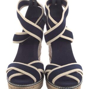 Tory Burch Navy Espadrille Wedges